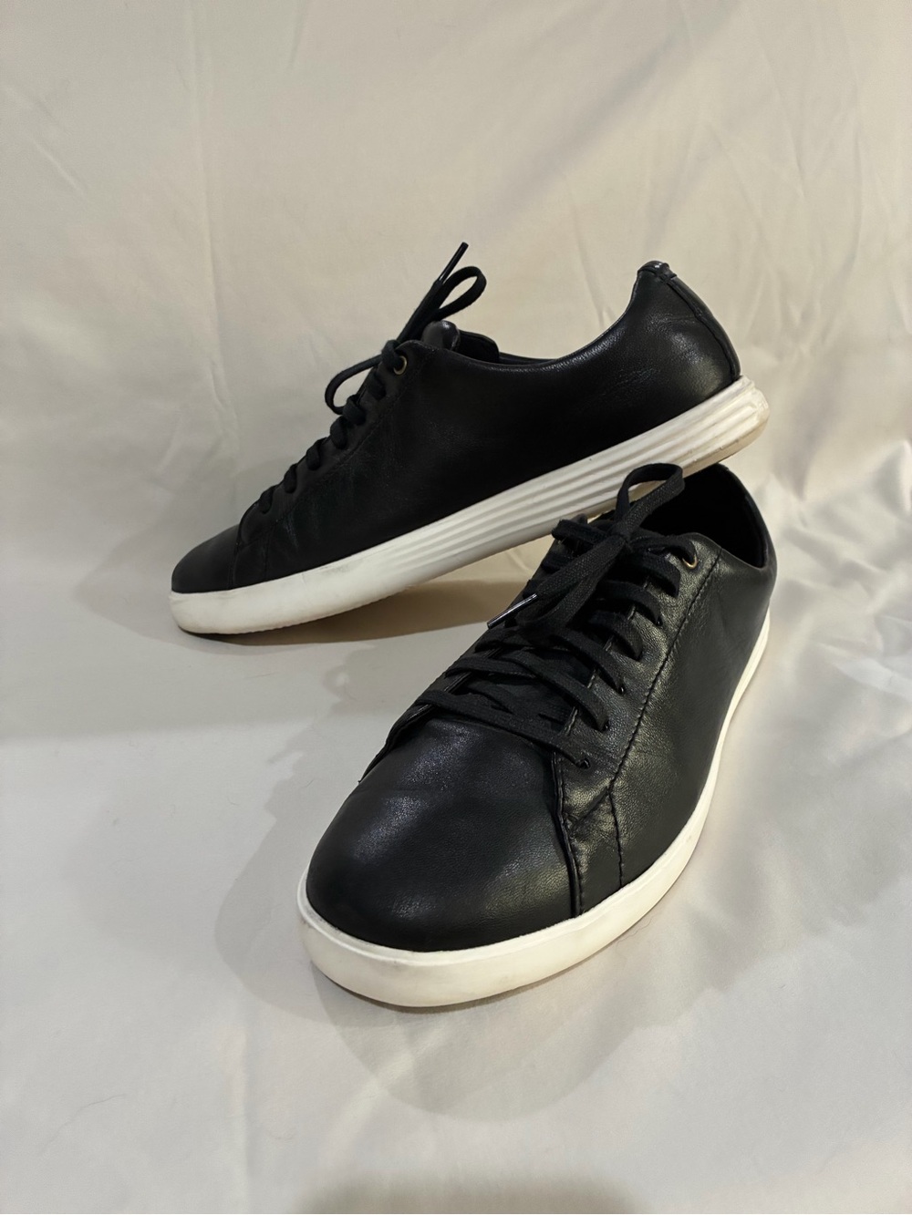 Cole Haan Black Leather Lace-Up Sneakers with White Sole
